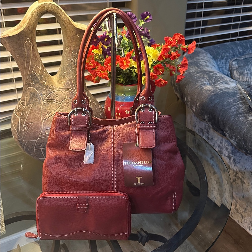 NWT Tignanello Leather Shoulder Bag & Wallet Set